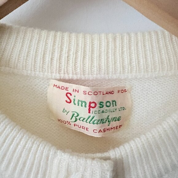 Simpson Piccadilly by Ballantyne 100% Cashmere Vintage Cardigan Cream White - Picture 5 of 5